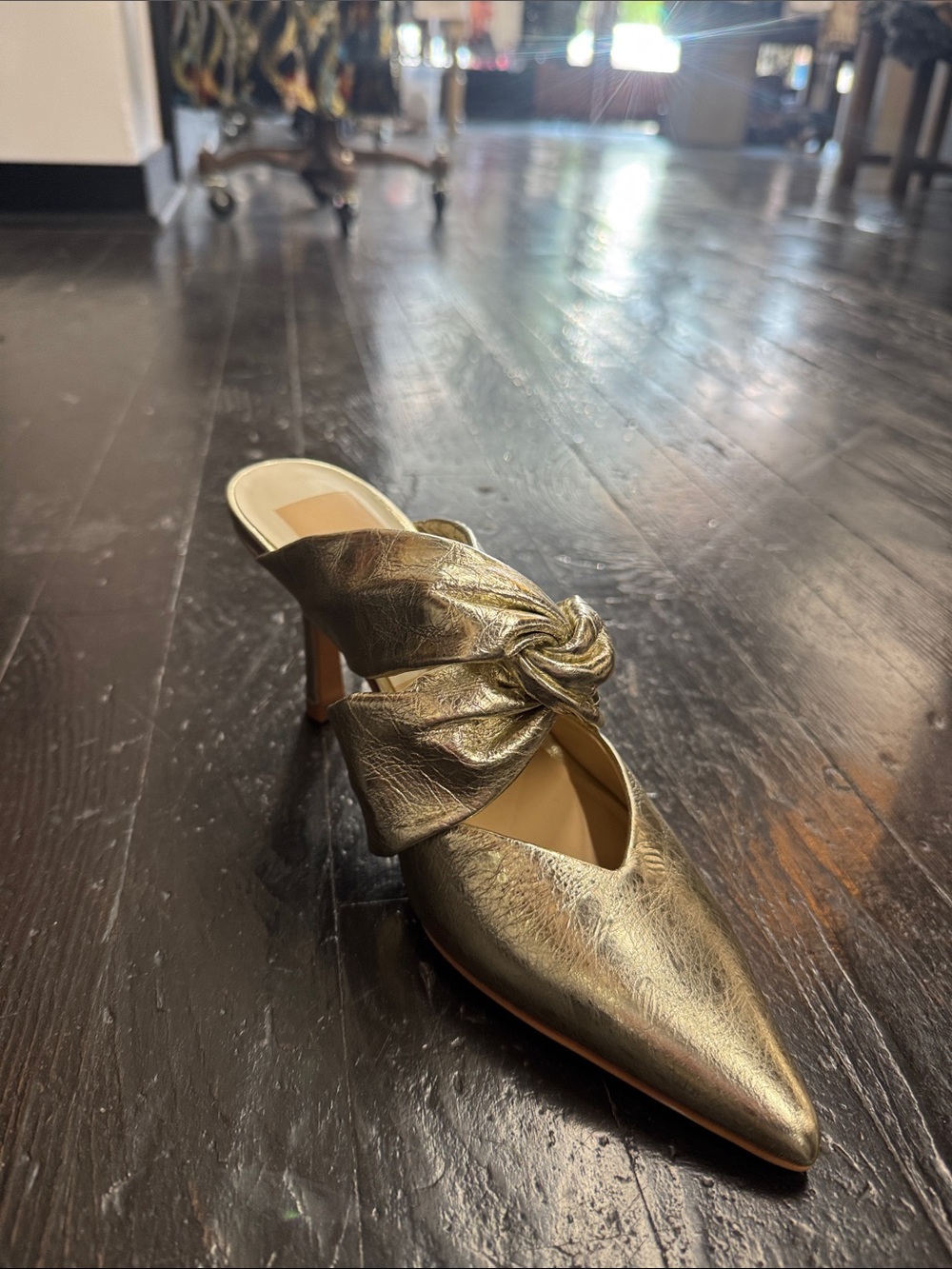 Dolce Vita Metallic Gold Knot-Front Pointed Mule